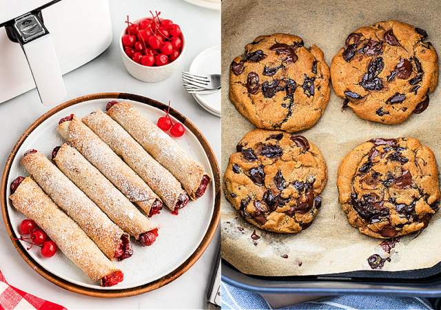 air fryer cherry churros and air fryer chocolate chip cookies feature image