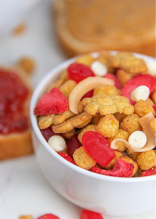 trail mix with fruit snacks in a bowl