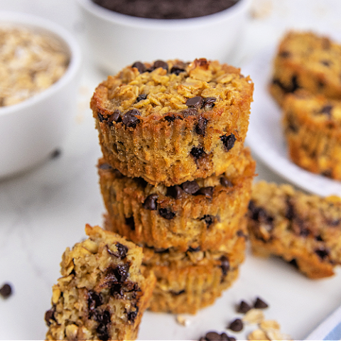 oatmeal chocolate chip breakfast cupcakes stacked