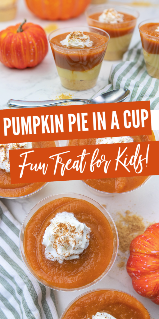 Pumpkin Pie in a Cup is an easy and fun snack idea for kids! Perfect for after school in autumn or at the kids table on Thanksgiving kids. pumpkin pie in a cup for pinterest