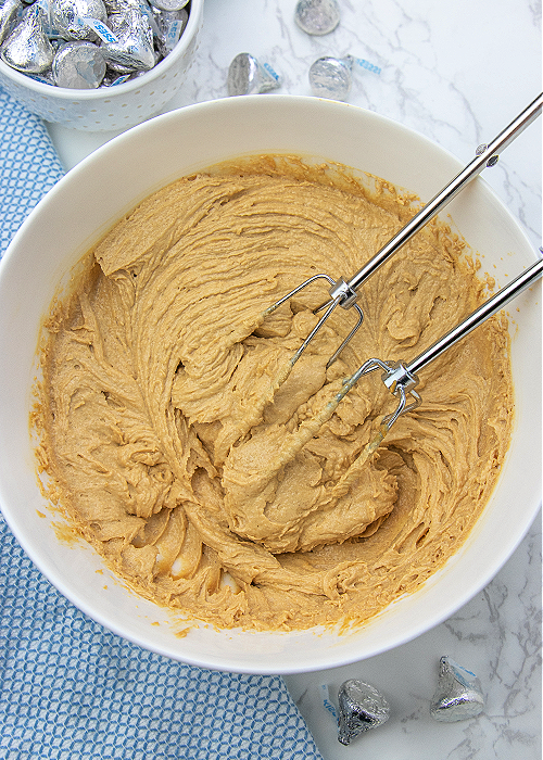 peanut butter bar dough in a mixing bowl