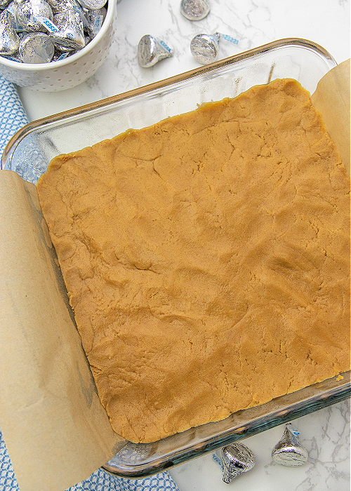 Peanut butter blossom bars before baking