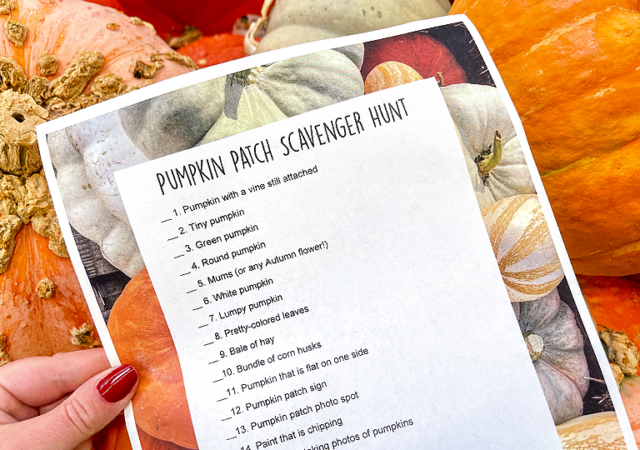pumpkin patch scavenger hunt printable held over pumpkins