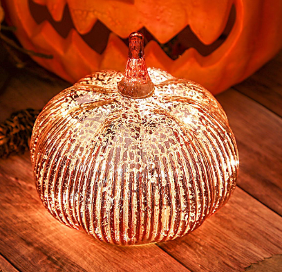 mercury glass light up pumpkins on sale
