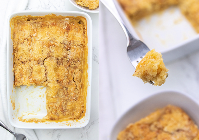 3 Ingredient Eggnog dump cake feature image