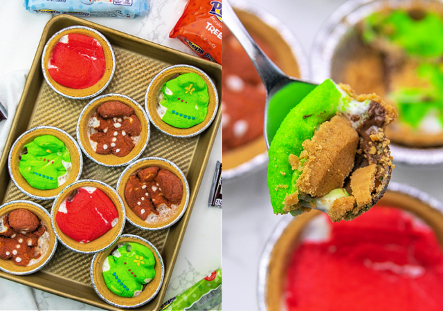 peeps mini pies on a baking sheet