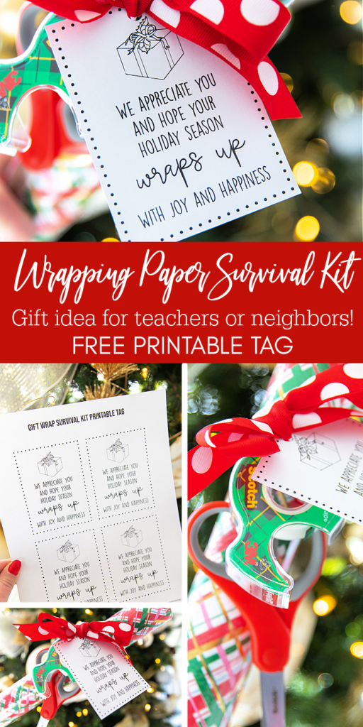 wrapping paper survival kit christmas gift idea free printable tag