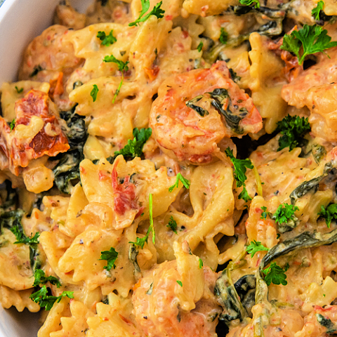creamy garlic butter tuscan shrimp pasta recipe