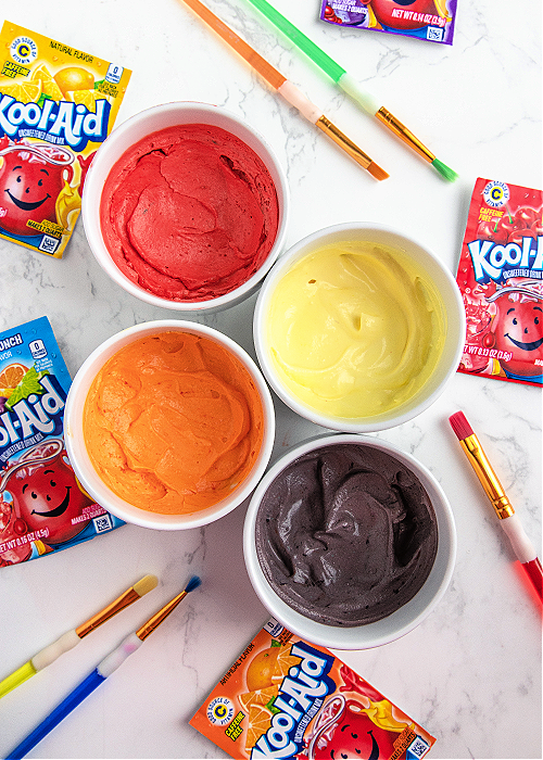 white bowls filled with kool aid paint