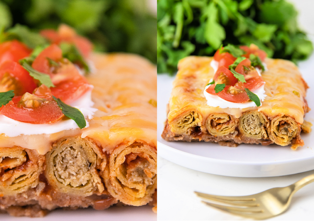 lazy enchilada casserole on a white plate