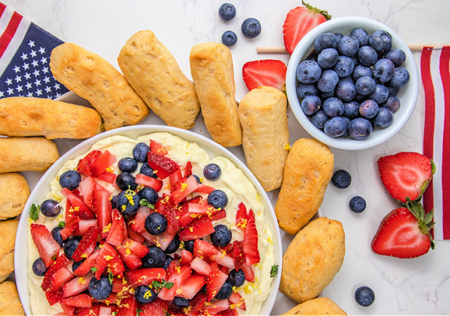red white and blue shortcake dip