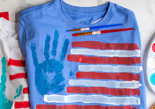 4th of july activities for kids flag handprint tshirt