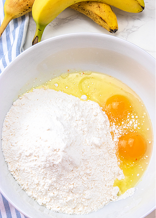 banana bread cookies ingredients in a mixing bowl