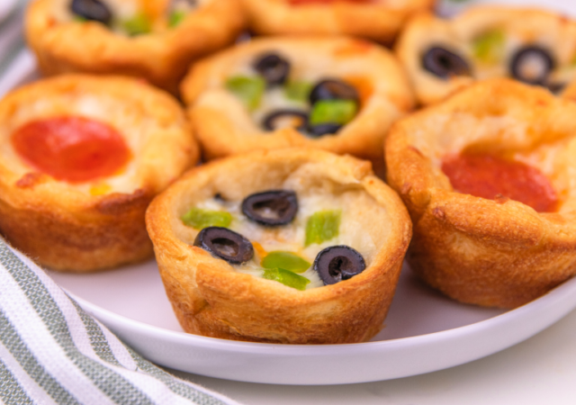 deep dish pizza cupcakes on a serving platter