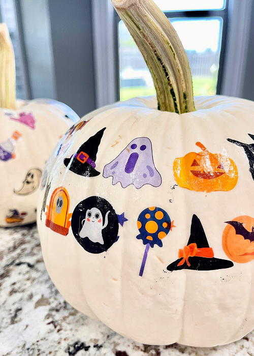 halloween temporary tattoos on a white pumpkin