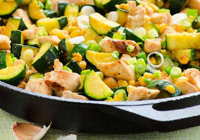 zucchini recipe in a cast iron skillet