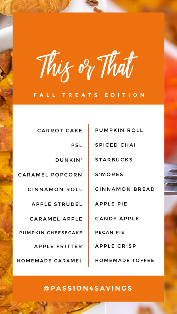 This or That Fall Treats Digital Image Like Pumpkin , S'mores, cinnamon, apple, pecan recipes for social media free downloadable content