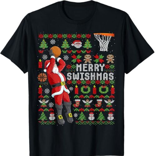 Merry Swishmas Ugly Christmas Basketball Christmas T-Shirt 