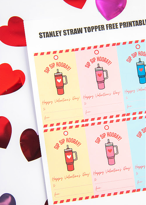 sip sip hooray happy valentine's day stanley mug straw topper valentine printable