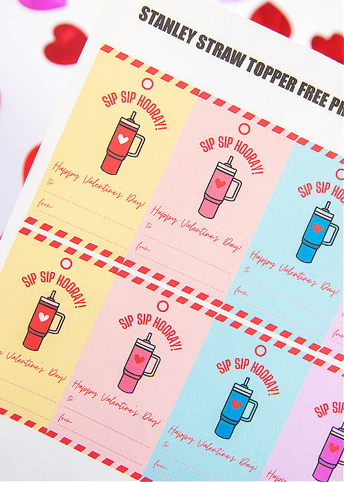 sip sip hooray happy valentine's day stanley mug straw topper valentine printable