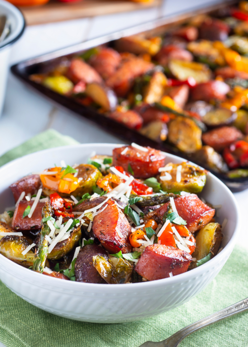 Sausage and veggies in a sheet pan an easy inexpensive family dinner recipe