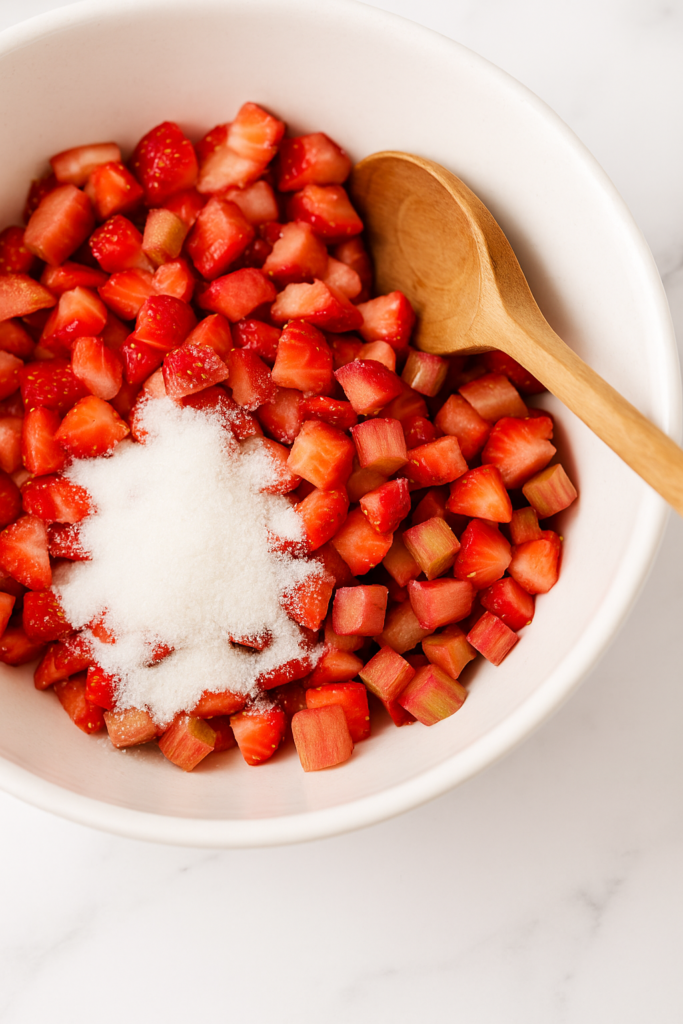 step by step shot of strawberry rhubarb crisp cookies