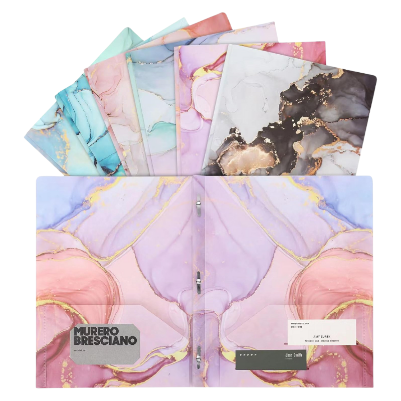 aesthetic marble folders school supplies with pockets and prongs