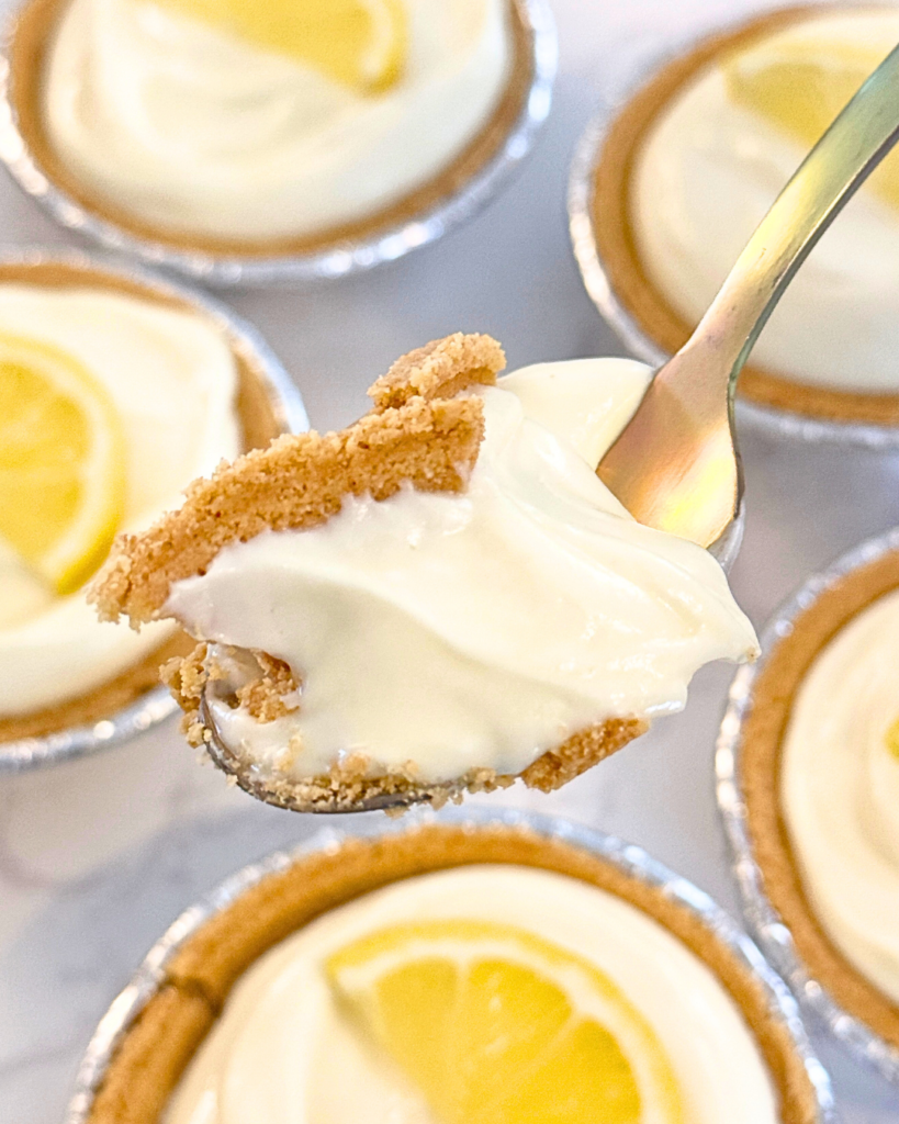 spoonful of no-bake 3 ingredient lemon cheesecake