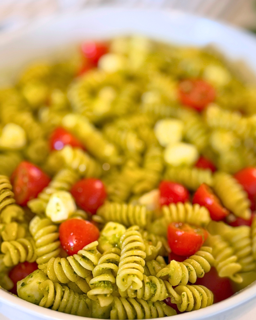 close up view of 4 ingredient pasta salad easy side recipe
