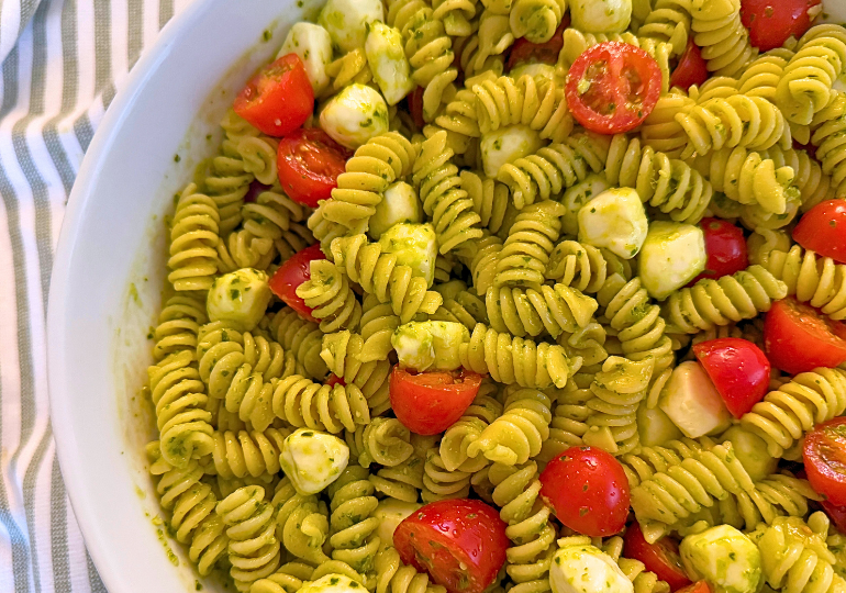 4 ingredient pasta salad in a serving bowl
